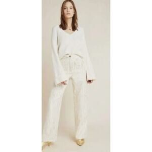 Porridge Kelyn Striped Gold Shine Trousers Ivory Anthropologie Size 4 EUC